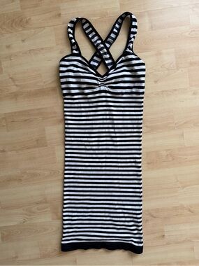 Bebe Striped Black and White Crisscross Strap Dress